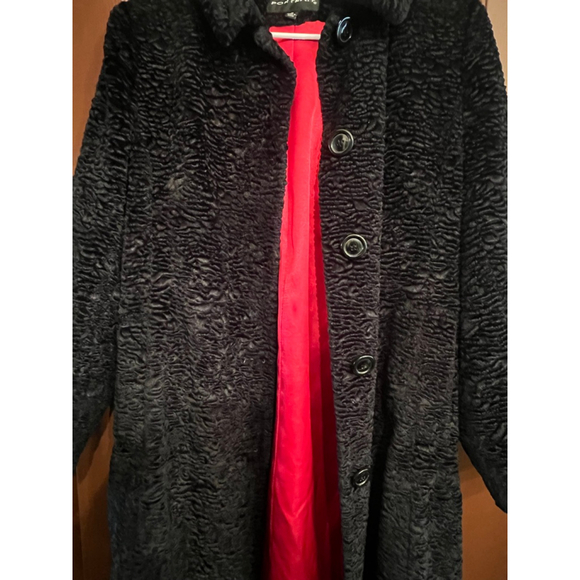 Women's PORTRAIT Black Faux Fur Coat with Red Lining, Size M - Picture 6 of 12